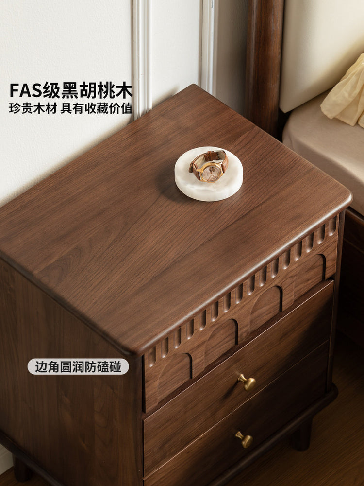 实木床头柜法式复古储物柜卧室黑胡桃木收纳柜置物柜