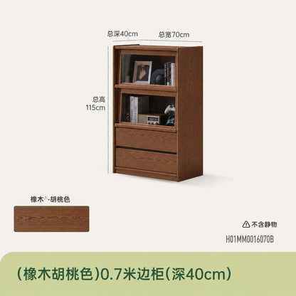 实木边柜客厅现代简约沙发翻门展示柜黑胡桃木落地书柜