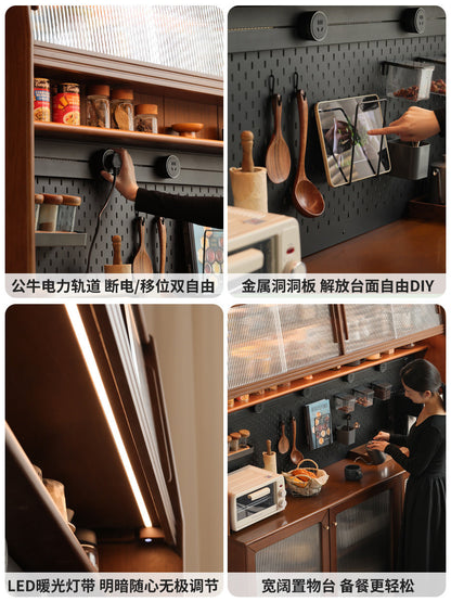 实木餐边柜法式靠墙一体茶水柜餐厅复古收纳置物柜子
