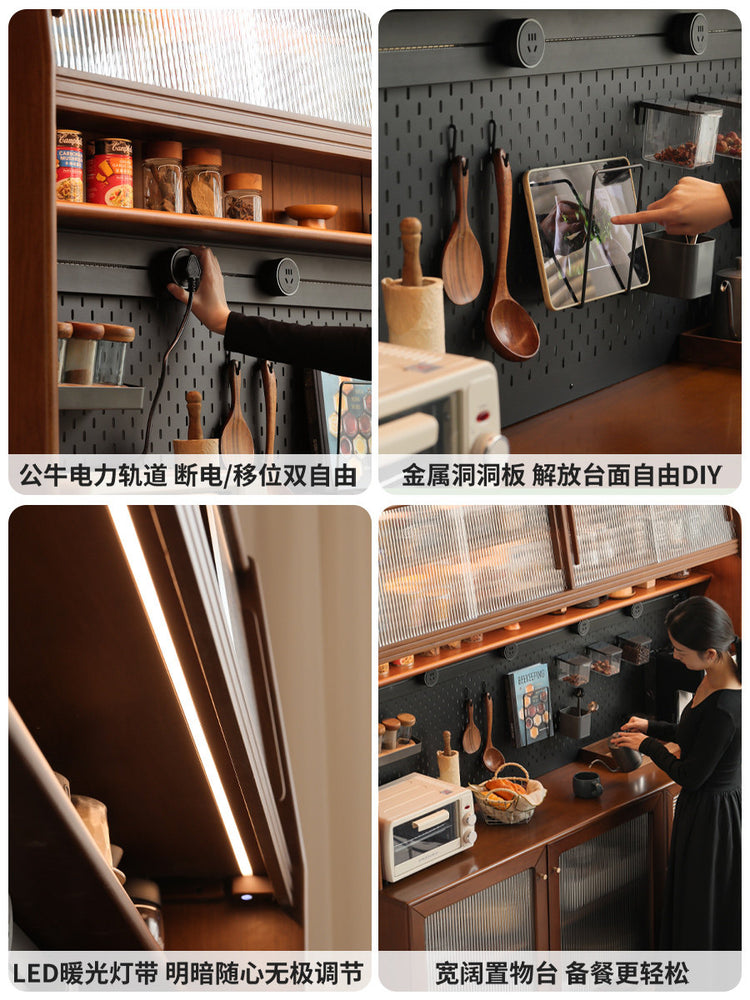 实木餐边柜法式靠墙一体茶水柜餐厅复古收纳置物柜子