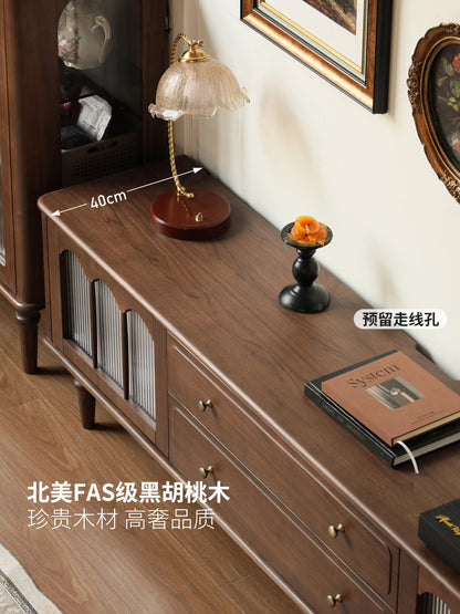 实木美式复古收纳地柜客厅黑胡桃木电视柜茶几组合