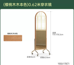 【预售18天】实木穿衣镜卧室复古全身镜杂志架一体樱桃木试衣镜