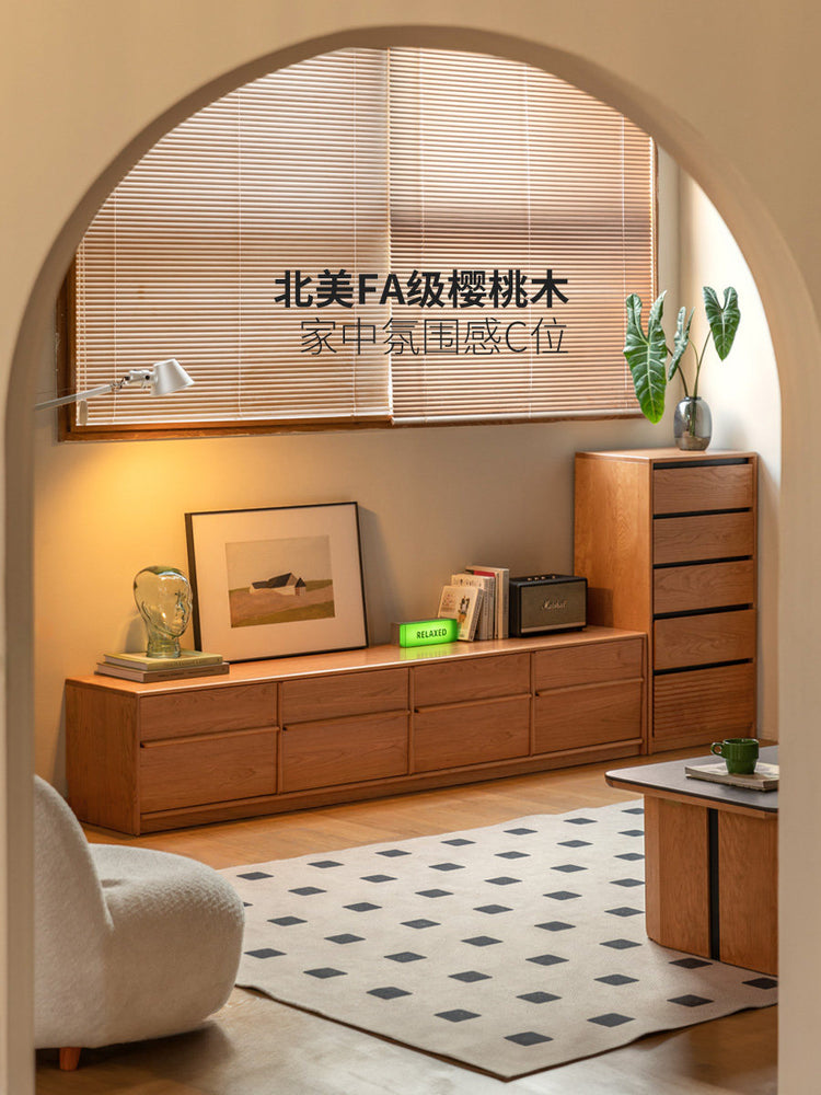 实木电视柜现代简约落地收纳储物柜客厅樱桃木骨骼线地柜