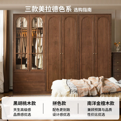 实木衣柜法式复古衣橱卧室黑胡桃木储物柜对开门柜子