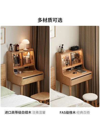 实木梳妆台书桌一体卧室黑胡桃木化妆桌小户型带灯化妆台