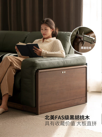 实木电动客厅意式轻奢黑胡桃木功能沙发真皮沙发