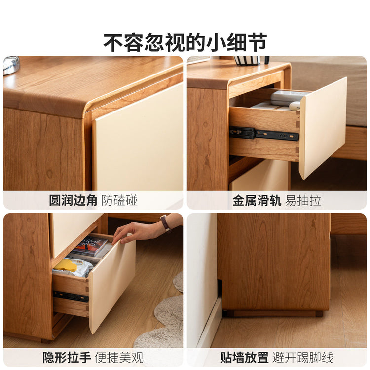 实木床现代简约两抽储物柜卧室樱桃木小柜子收纳柜