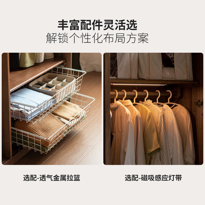 实木衣柜卧室中古风衣橱黑胡桃木储物柜玻璃门收纳柜