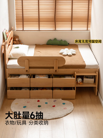 实木儿童半高床卧室护栏床储物床成人多功能小夜灯收纳床