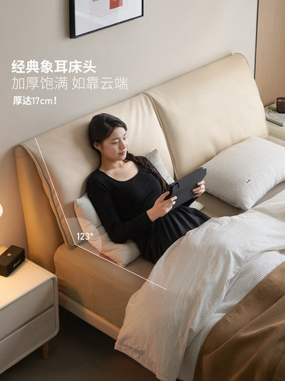 奶油风大象耳朵床卧室家具科技布软包床带灯氛围感悬浮床