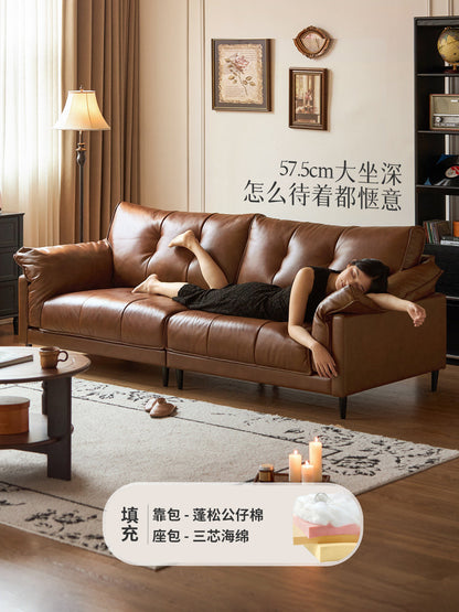 真皮沙发美式复古三人位客厅小户型高靠背直排沙发