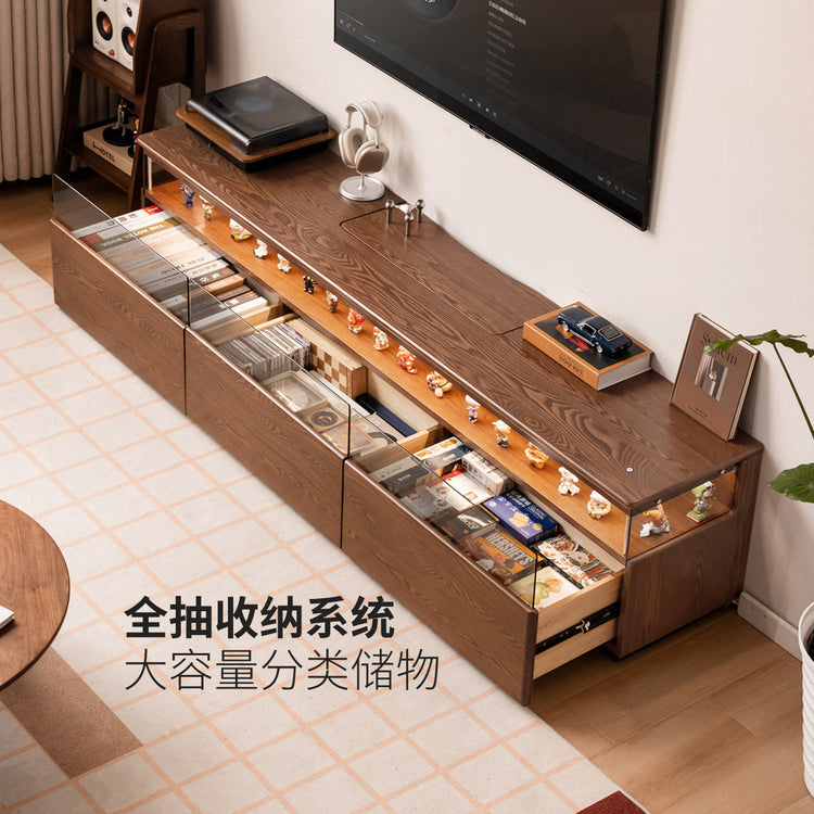 实木电视柜客厅现代简约储物地柜胡桃色落地手办展示柜