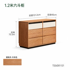 Solid Wood Makeup Vanity, Modern Minimalist 6-Drawer Dressing Table, Cherry Wood Bedroom Vanity Table