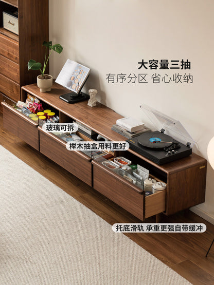 实木电视柜现代简约黑胡桃木地柜客厅黑标收纳储物柜一体