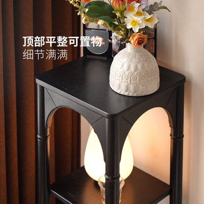 实木置物架客厅法式复古收纳陈列架落地小户型黑色角柜