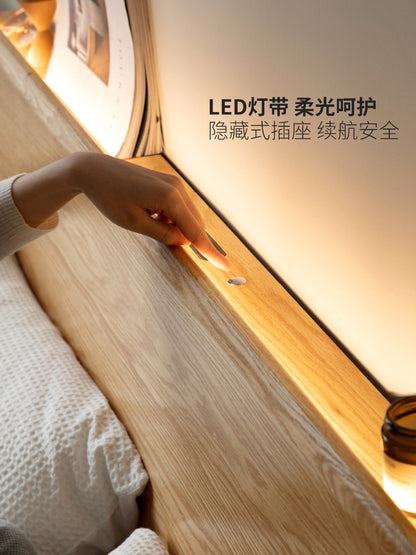 全实木床现代简约橡木双人大床北欧卧室多功能储物箱体床