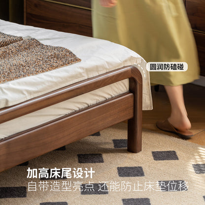 实木复古双人床黑胡桃木软包床现代大板床1.8米卧室家具