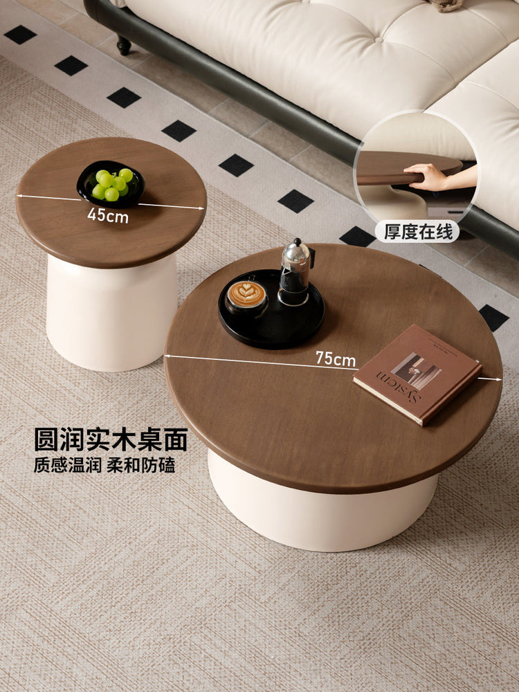 实木茶几客厅中古奶油风茶桌小户型大小圆几组合茶台