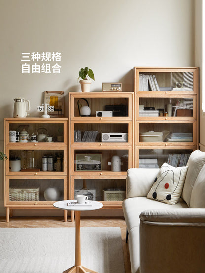 实木书柜简约橡木多层翻门餐边柜小户型收纳玻璃柜子