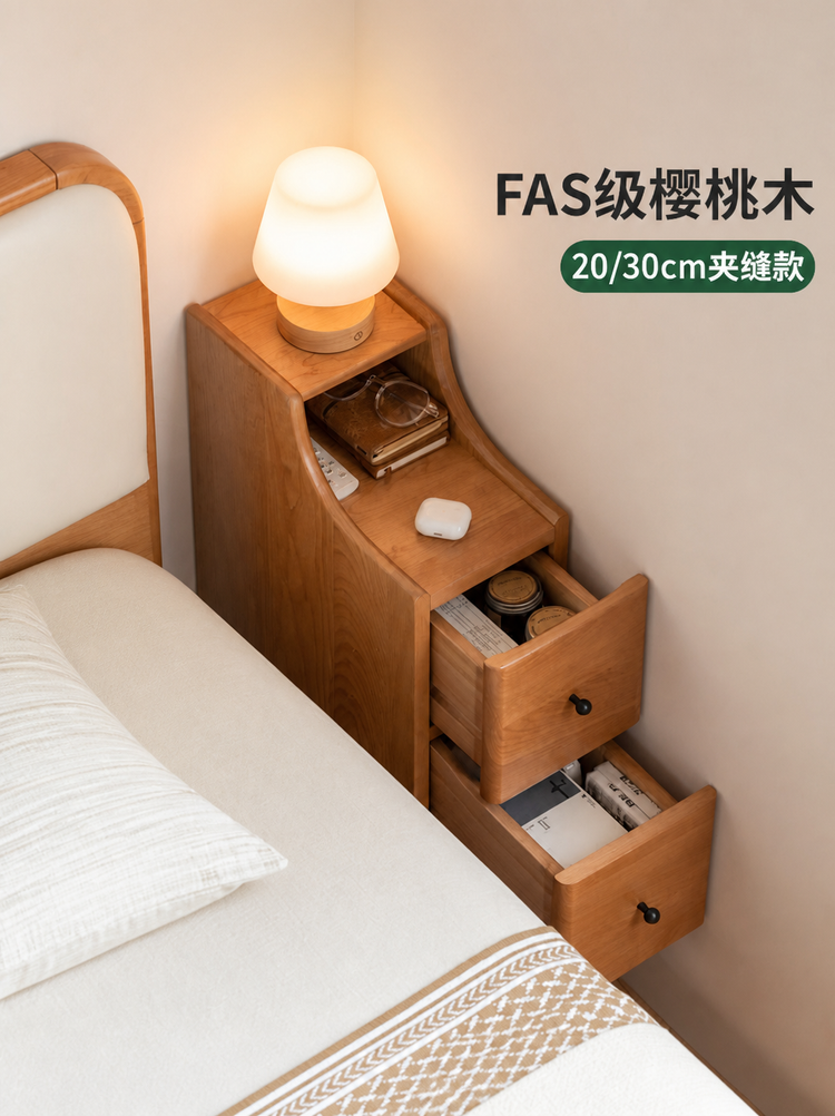 实木床头柜现代简约樱桃木储物柜卧室小户型收纳柜