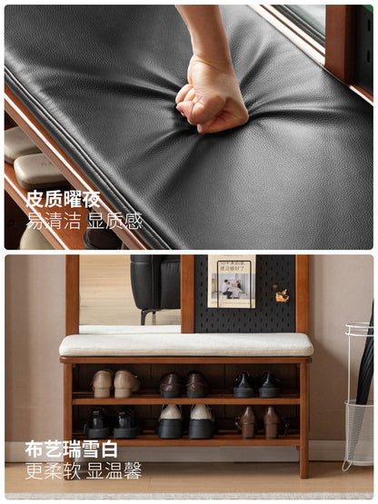 实木换鞋凳客厅中古风门口多功能玄关柜挂衣架一体