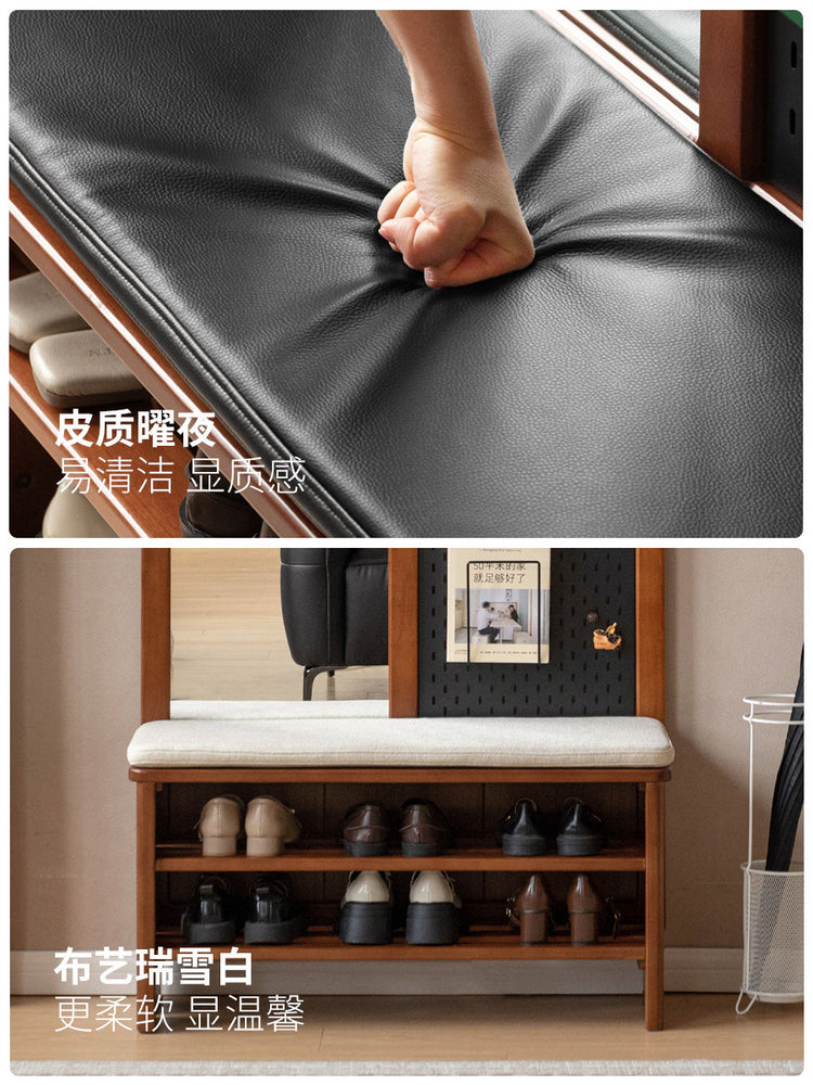 实木换鞋凳客厅中古风门口多功能玄关柜挂衣架一体