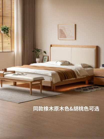 实木床意式轻奢真皮床卧室黑胡桃木软靠床带灯悬浮床
