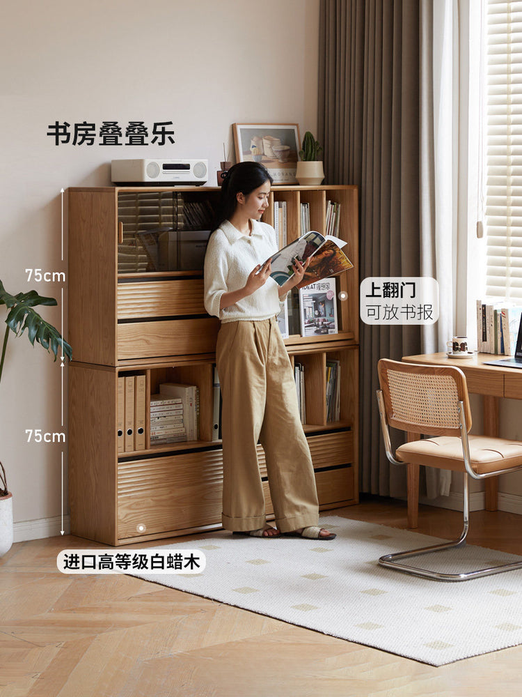实木书柜书房简约现代收纳柜白蜡木展示柜组合柜子