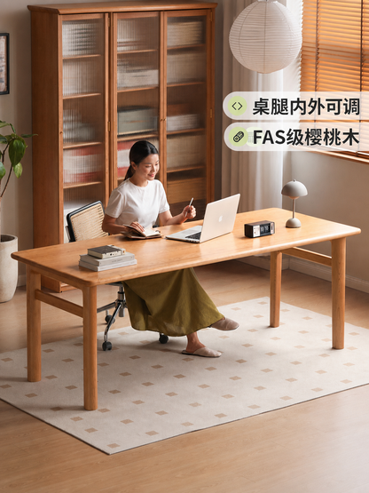 实木书桌办公桌大工作台靠墙电脑桌餐桌樱桃木写字桌