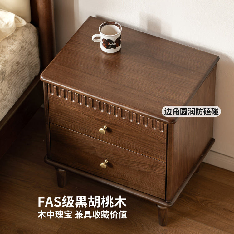 实木床头柜法式复古储物柜卧室黑胡桃木小柜子收纳柜
