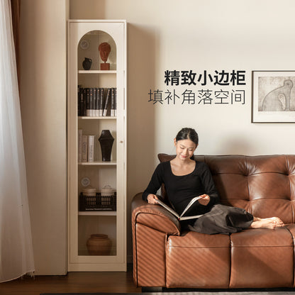 实木书柜白色带玻璃门一体整墙组合落地展示柜法式奶油风