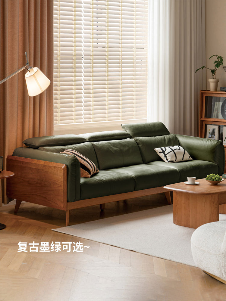 实木现代简约樱桃木黑标真皮沙发客厅布艺鲸韵沙发