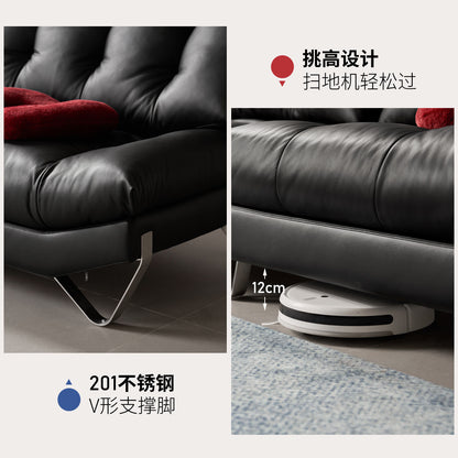 真皮沙发客厅包豪斯帆船小户型黑色四人位沙发