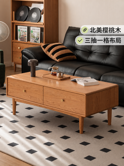 实木茶几电视柜组合客厅中古风樱桃木茶台简约茶桌