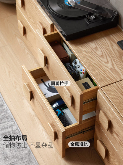 实木电视柜客厅白蜡木落地边柜侘寂风模块组合卡门柜