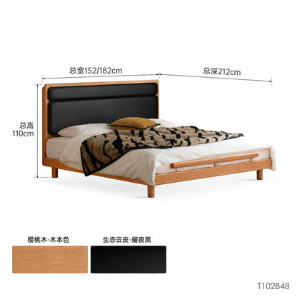 实木床现代简约软靠床卧室樱桃木布艺床1米8双人床