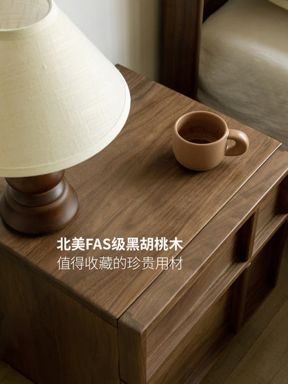 实木床头柜黑胡桃木收纳抽屉柜轻奢骨骼线卧室靠墙储物柜