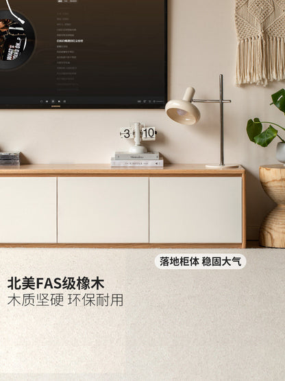 实木电视柜现代简约白色收纳储物柜一体原木落地电视机柜