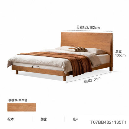 实木床现代简约大板床卧室樱桃木双人床小户型齐边床