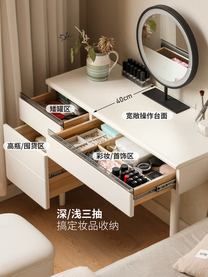 实木梳妆台卧室现代简约化妆桌电脑桌一体白色储物化妆台