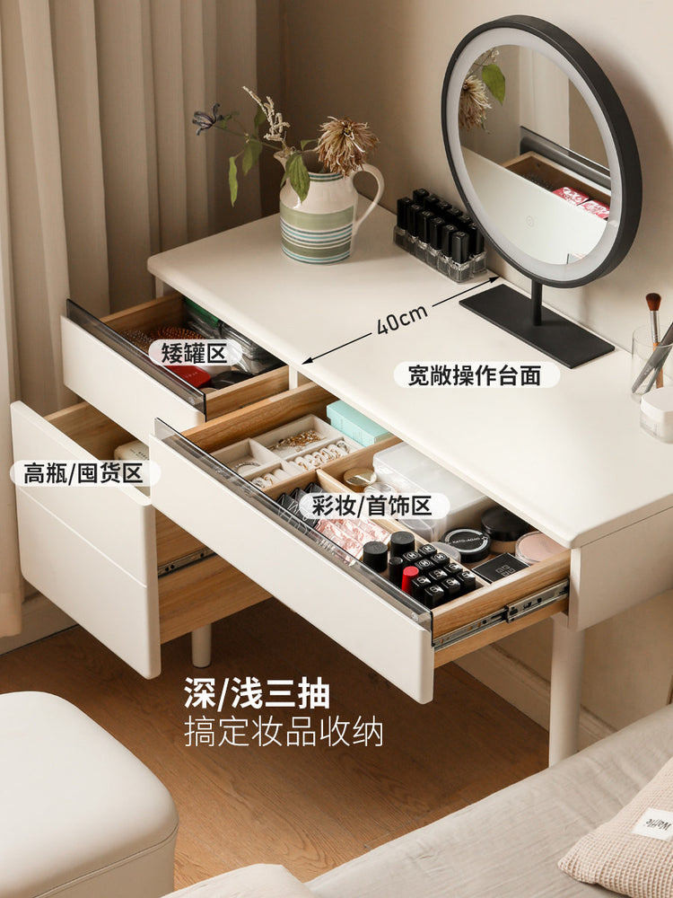 实木梳妆台卧室现代简约化妆桌电脑桌一体白色储物化妆台