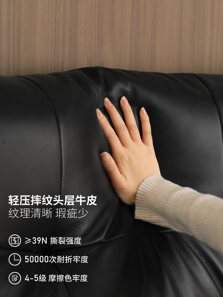 真皮床主卧大黑熊床家居软包床轻奢简约落地床黑色双人床