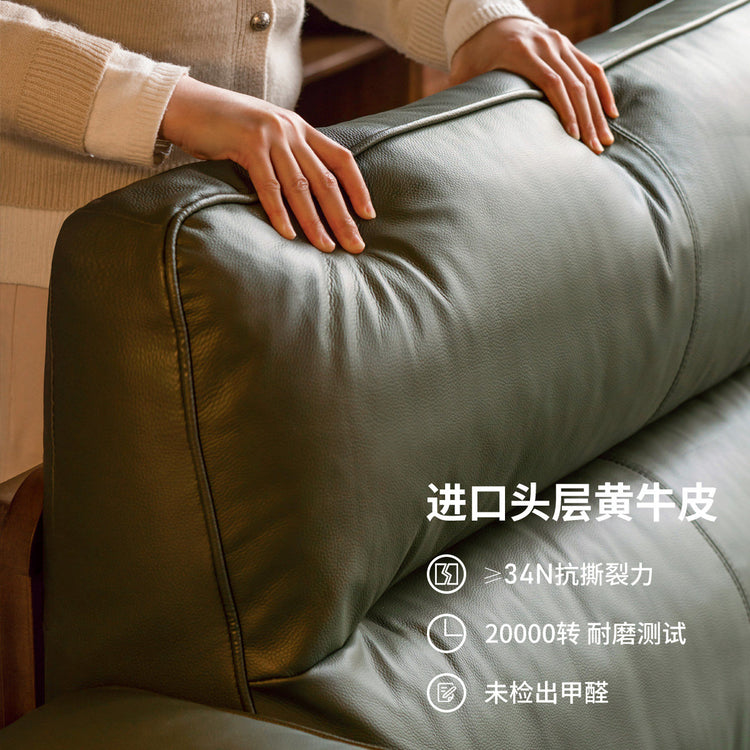 实木客厅意式轻奢真皮沙发黑胡桃木高靠背直排沙发