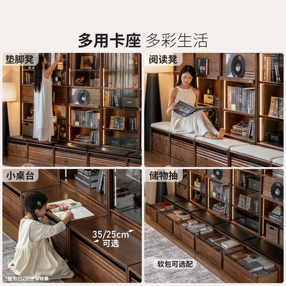 实木组合书柜黑胡桃木落地展示柜书房轻奢风书架置物柜