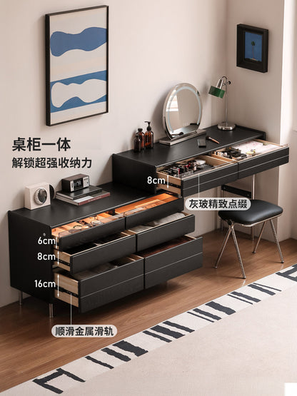 实木化妆桌卧室包豪斯黑色梳妆台可伸缩斗柜化妆台