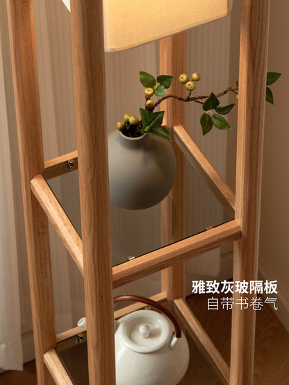 实木置物架新中式客厅沙发边柜带灯侧边柜简约边几