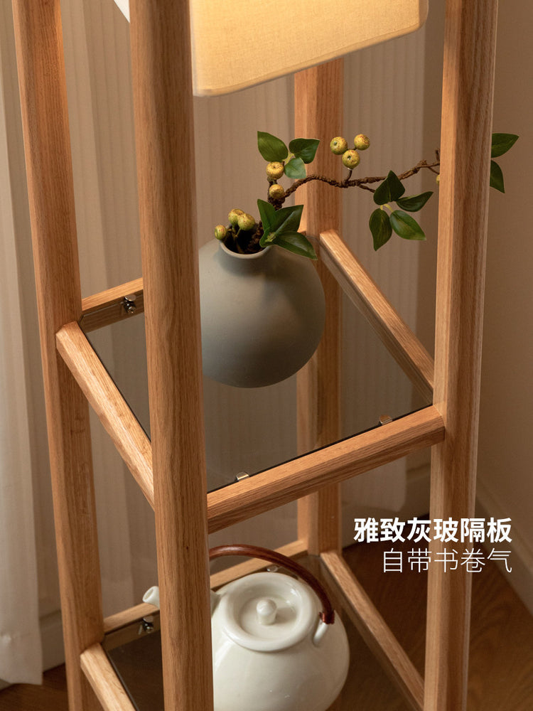 实木置物架新中式客厅沙发边柜带灯侧边柜简约边几