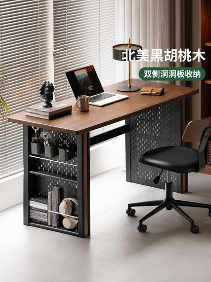 实木书桌书房意式轻奢电脑桌黑胡桃木工作台办公桌