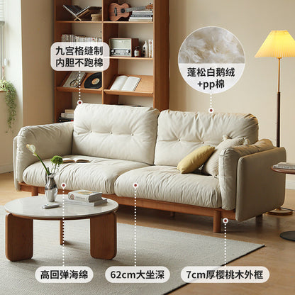 源也三人位樱桃木布艺沙发实木沙发