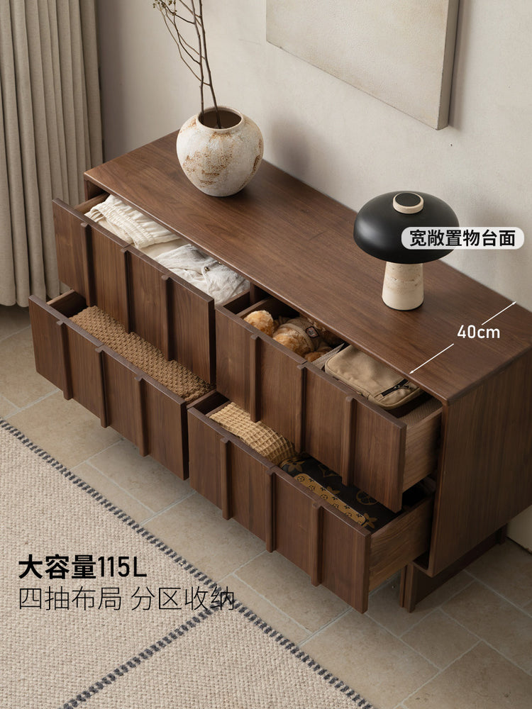 实木斗柜卧室侘寂风四斗橱黑胡桃木储物柜床尾抽屉柜